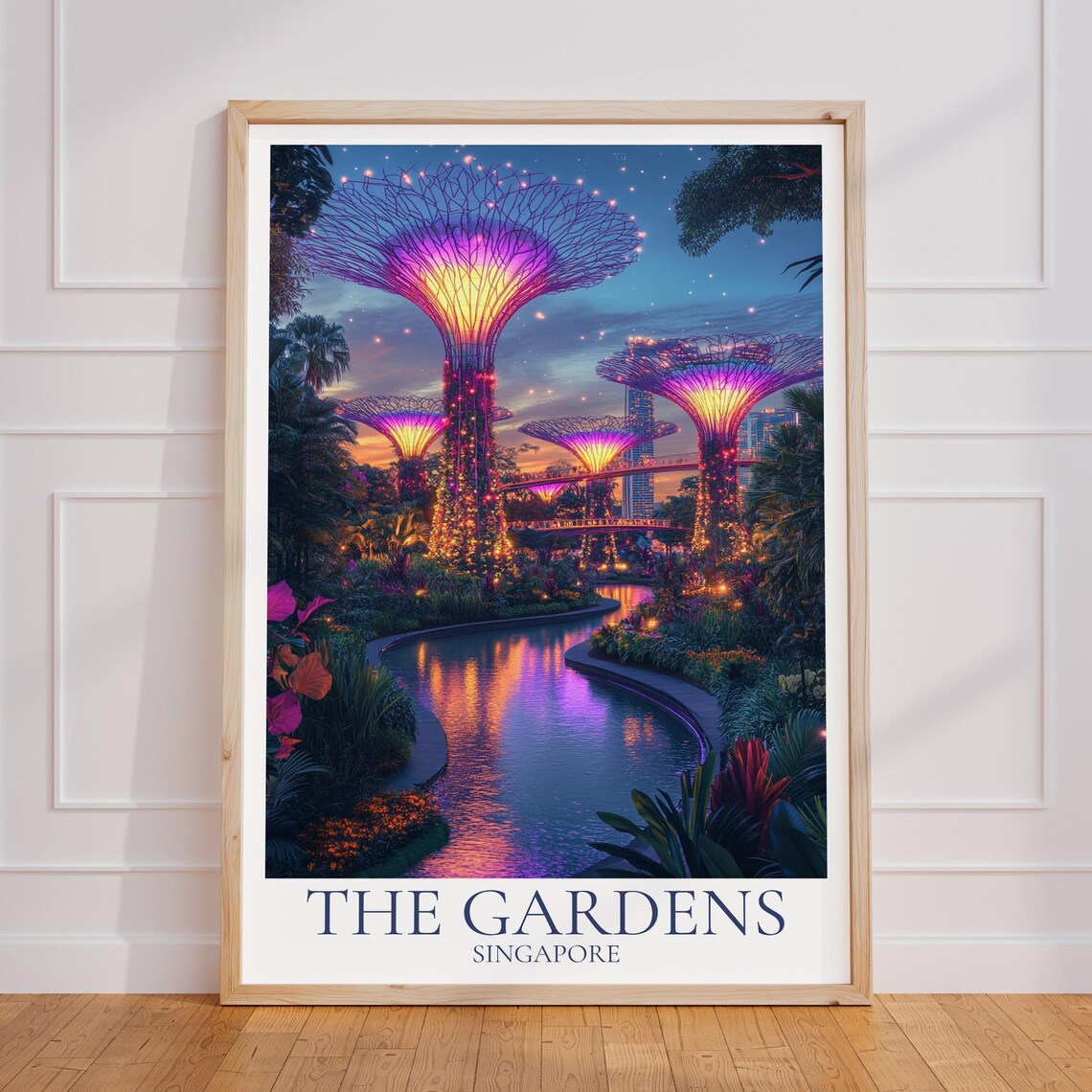 Singapore Gardens by the Bay Poster Night Supertrees Lights Travel Art