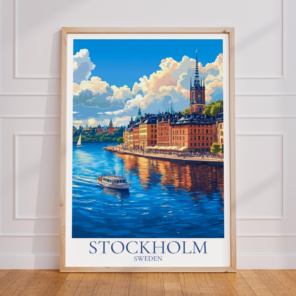 Stockholm Sweden Gamla Stan Waterfront Sailboats Travel Poster