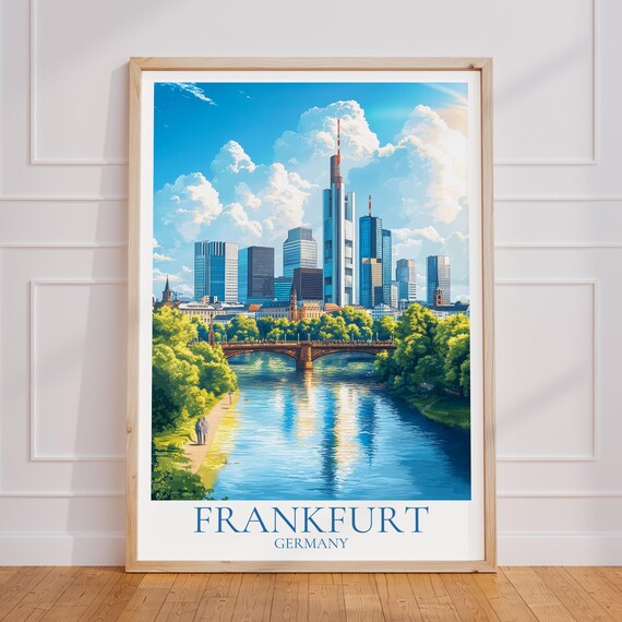 Frankfurt Germany Main River Skyline Vintage Travel Poster Europe