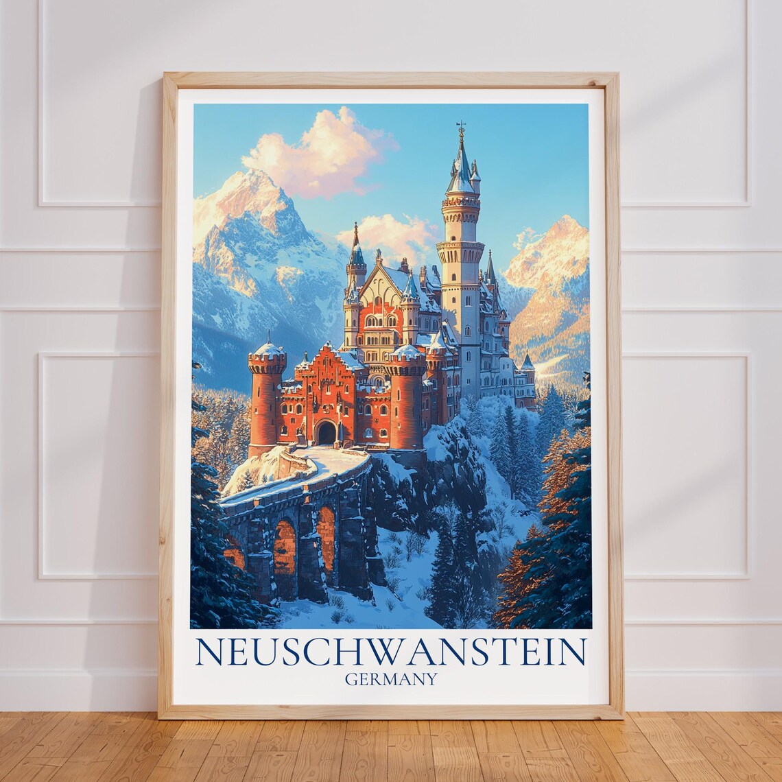Neuschwanstein Castle Winter Snow Scene in Bavarian Alps Poster