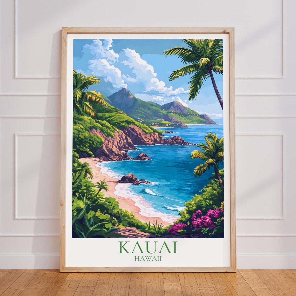 Kauai Hawaii Tropical Garden Beach Palm Cove Coastal Travel Poster