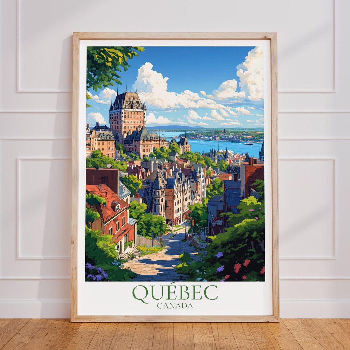 Quebec Canada Chateau Frontenac Old Town Street Travel Poster