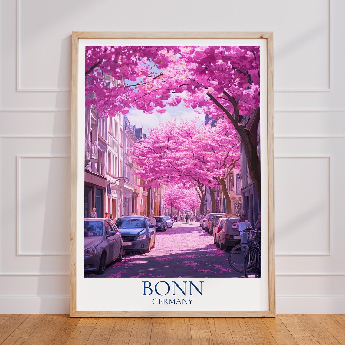 Bonn Germany Cherry Blossom Lined Street in Spring Time Poster