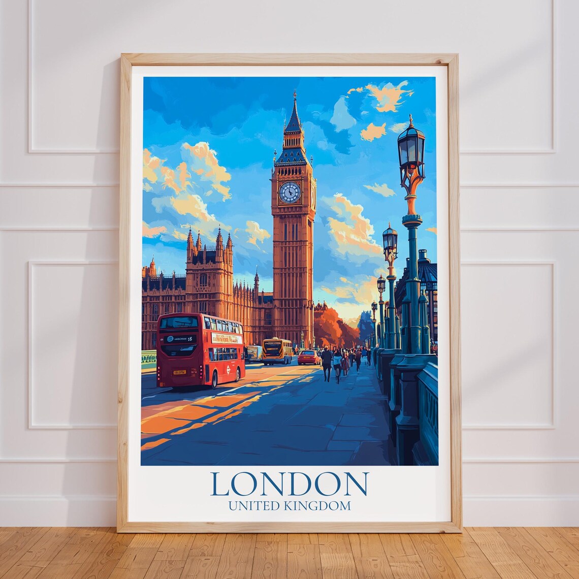London Big Ben Red Bus Westminster Bridge Vintage Travel Poster