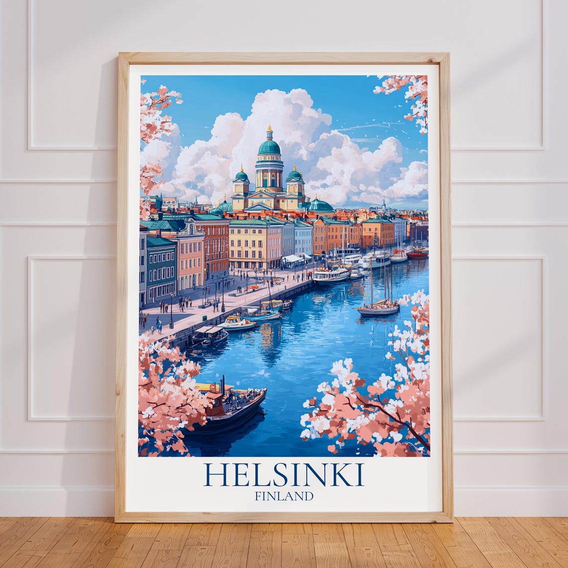 Helsinki Finland Harbor Cathedral Spring Cherry Blossom Poster