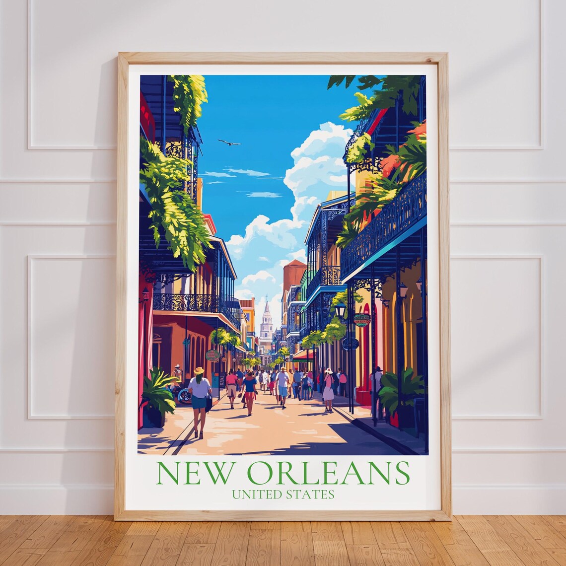 New Orleans Bourbon Street Balcony Festival Crowd Travel Poster