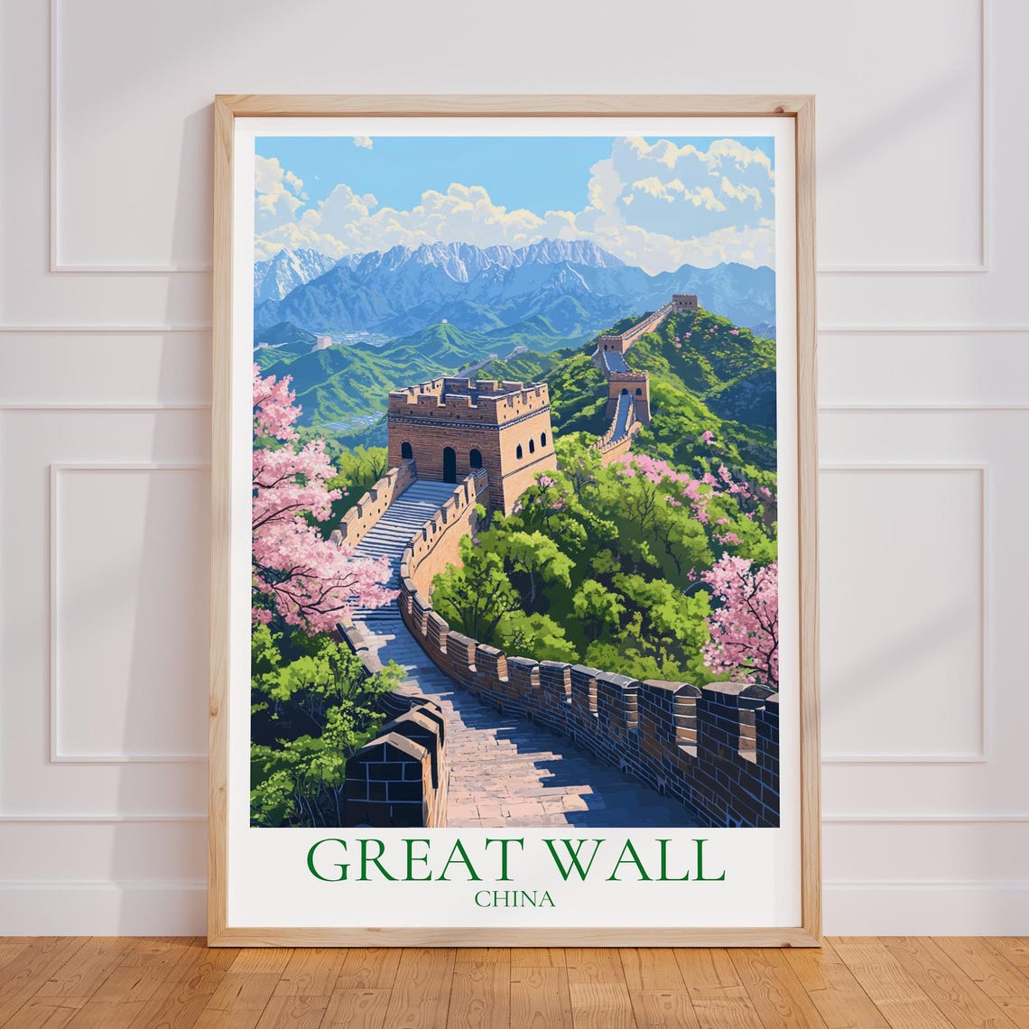 Great Wall Of China Cherry Blossoms Spring Mountain Travel Poster