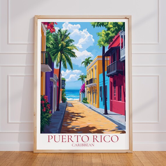 Puerto Rico Travel Poster Caribbean Wall Art Print Vacation Gift Tropical