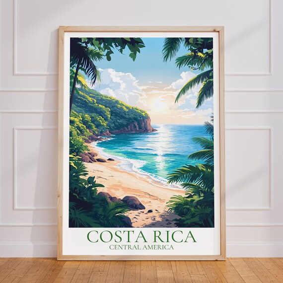 Costa Rica Travel Poster Beach Wall Art Print Vintage Gift