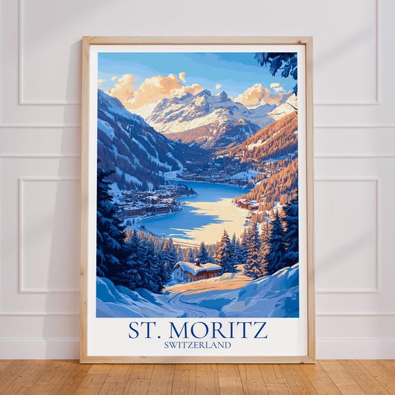 St Moritz Travel Poster Switzerland Wall Art Print Vintage Gift Winter