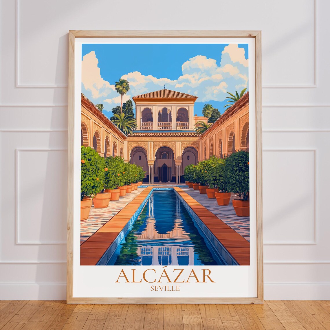 Alcazar of Seville Courtyard Poster Vintage Andalusia Spain Travel Art