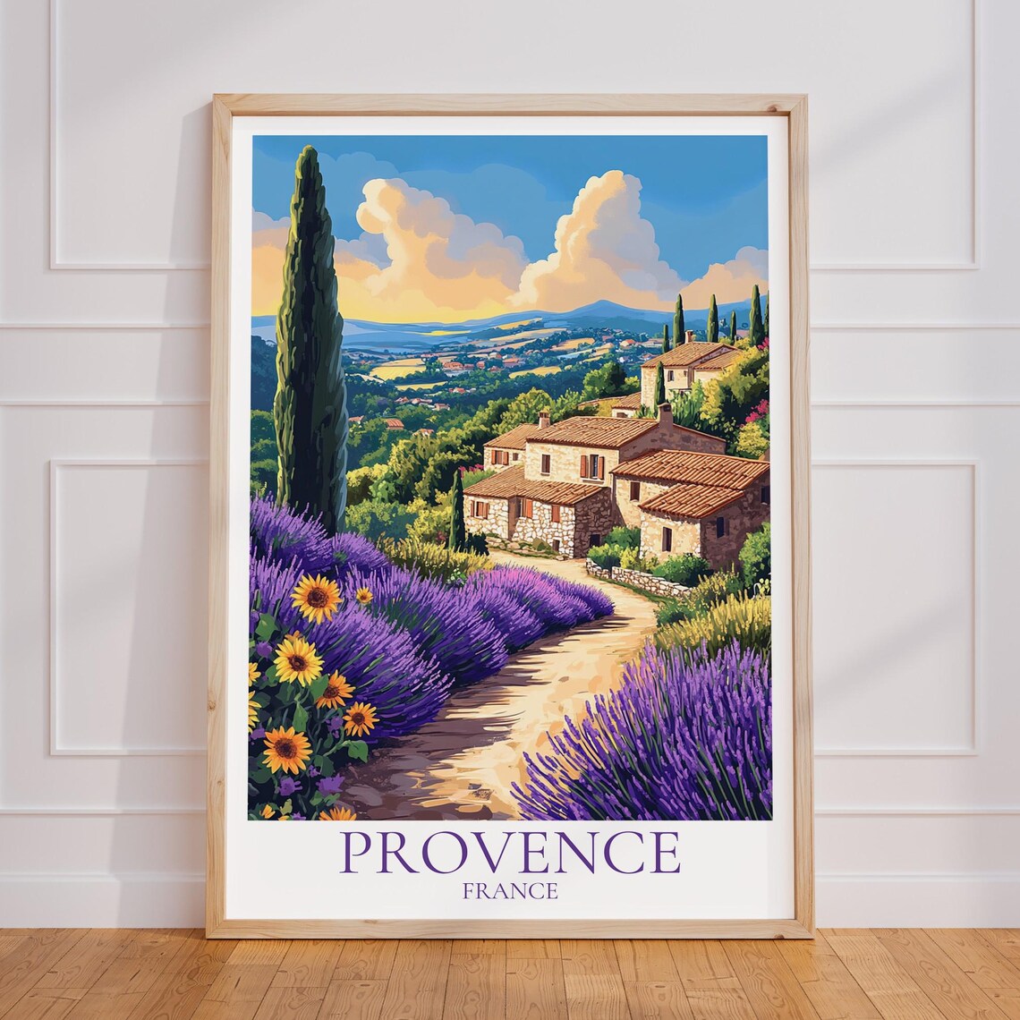 Provence France Lavender Village Cypress Valley Travel Poster