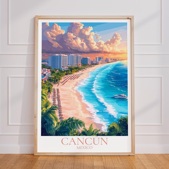 Cancun Travel Poster Mexico Wall Art Print Vintage Gift