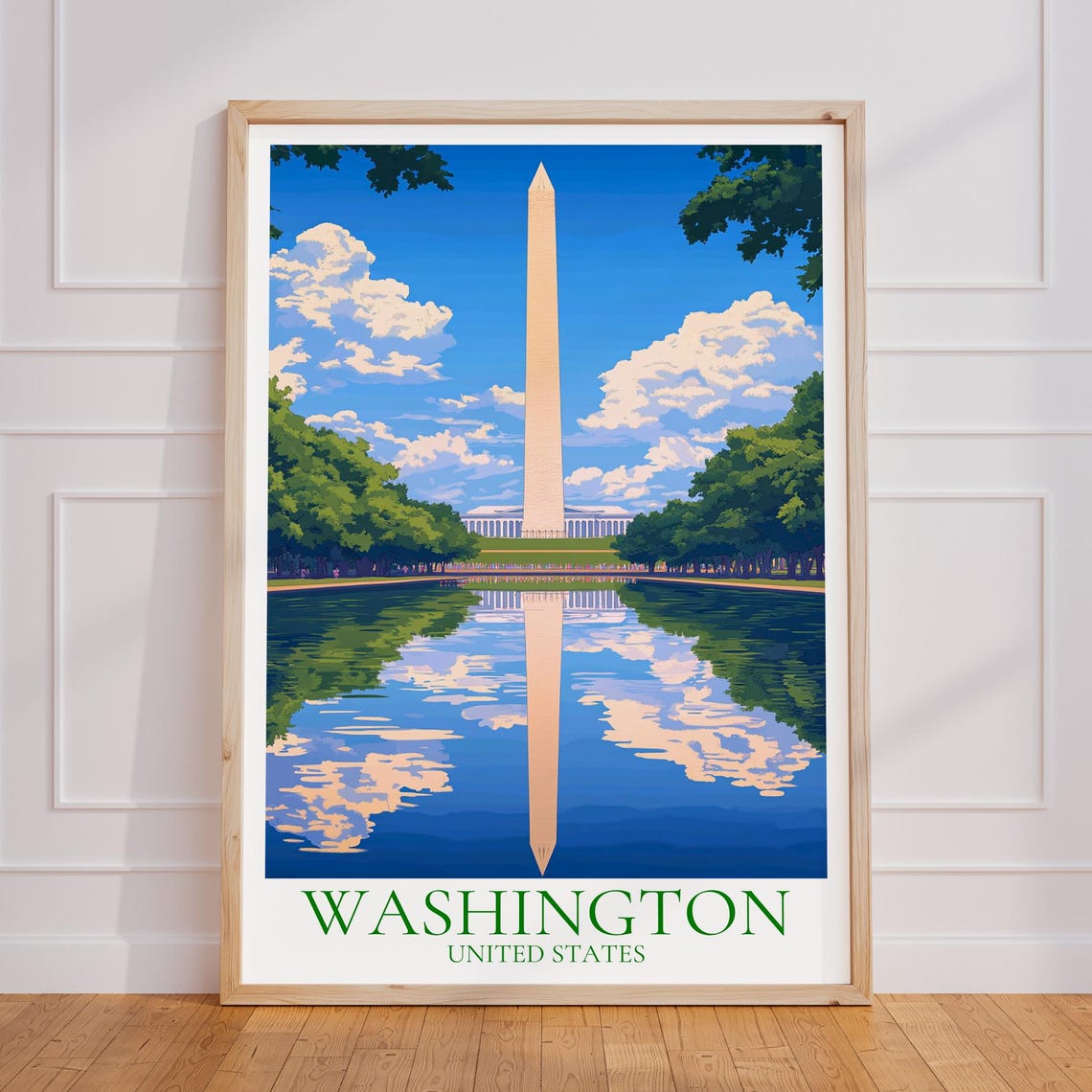 Washington DC Monument Reflecting Pool Bright Morning Light Poster