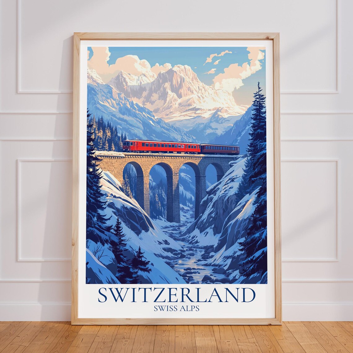 Switzerland Swiss Alps Red Train Viaduct Bernina Travel Poster
