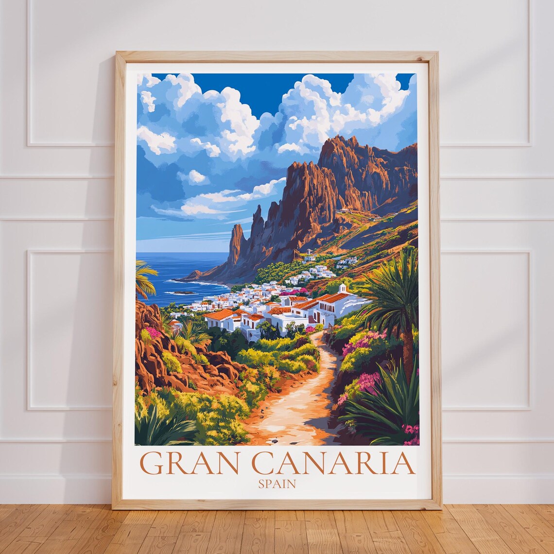 Gran Canaria Beach Umbrella Golden Sands Coastal Spain Travel Poster