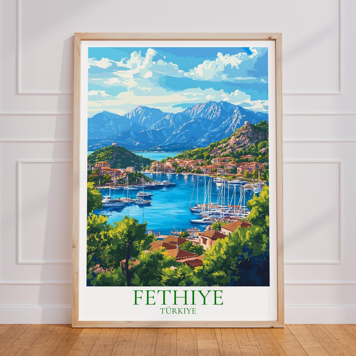 Fethiye Turkiye Marina Harbor Blue Bay Mountains View Poster