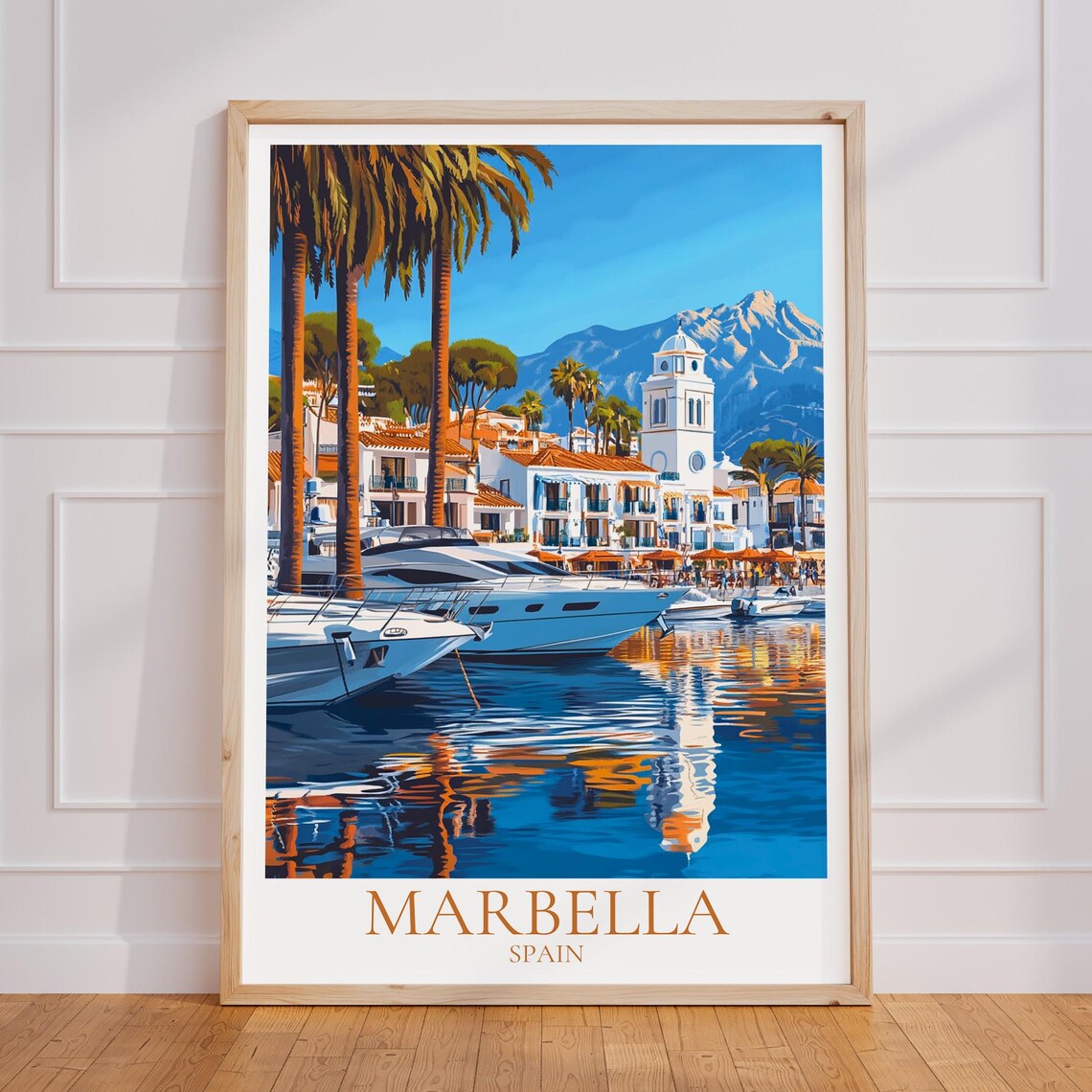 Marbella Spain Marina Yachts Costa del Sol Retro Travel Poster