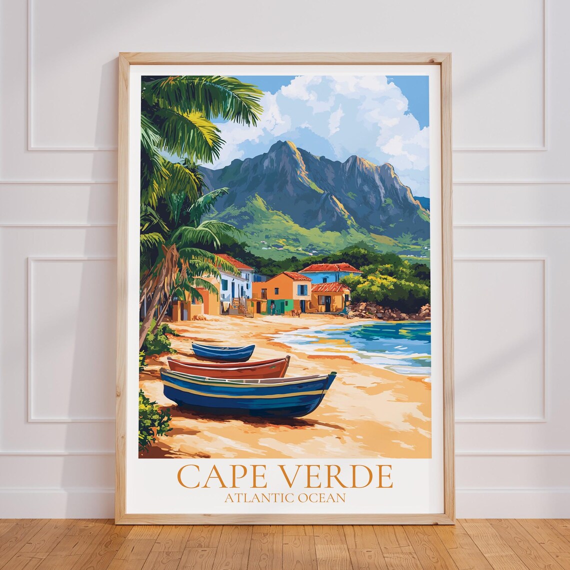 Cape Verde Atlantic Ocean Beach Boats Village Island Travel Poster