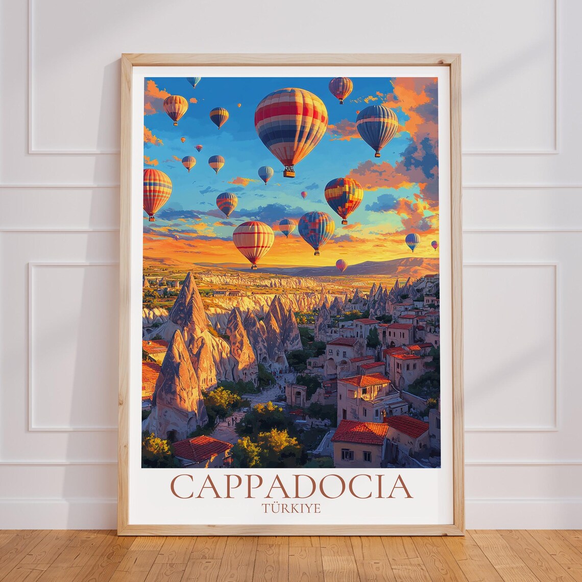 Cappadocia Vintage Travel Poster, Hot Air Balloon