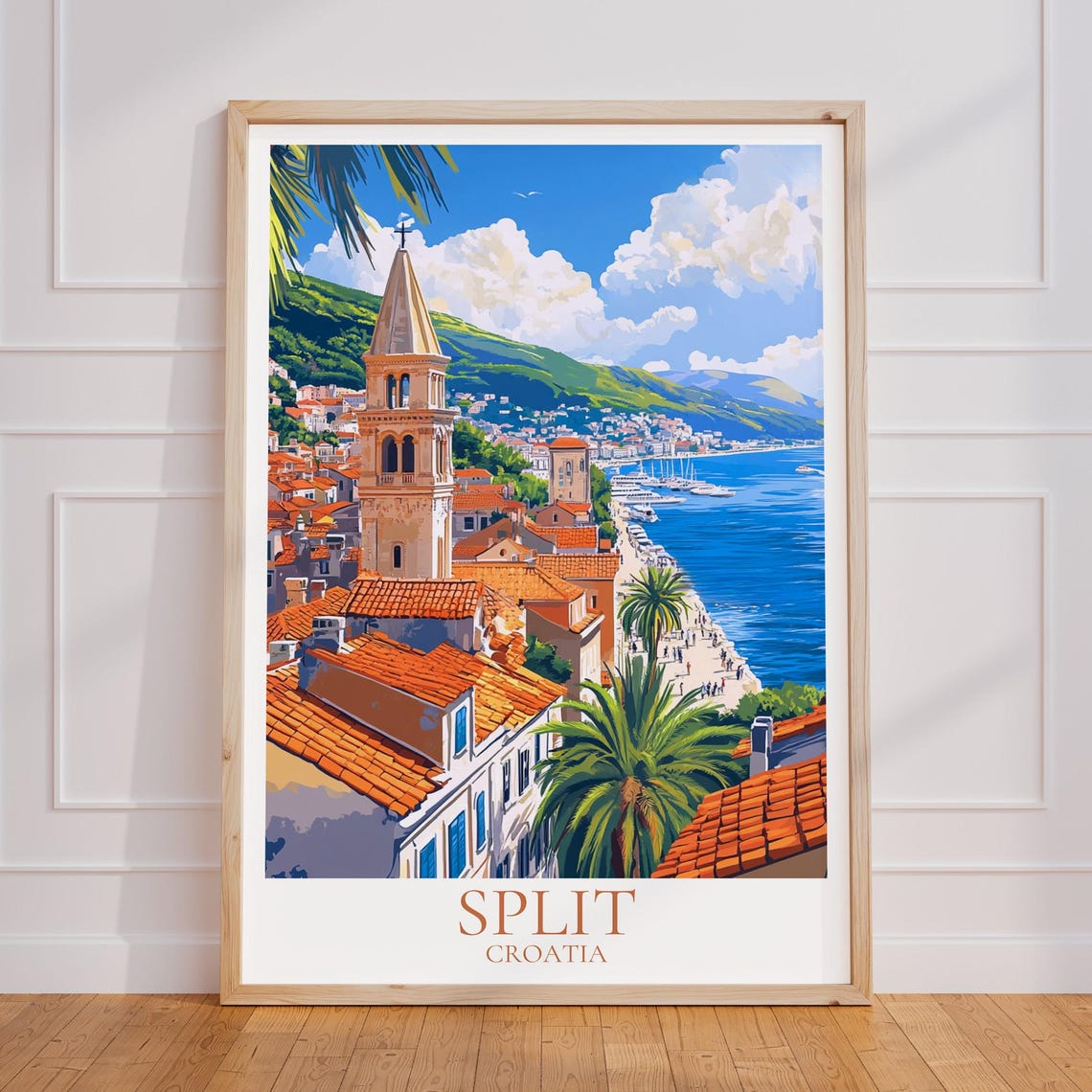 Split Croatia Bell Tower Harbor Coastline Vintage Travel Poster