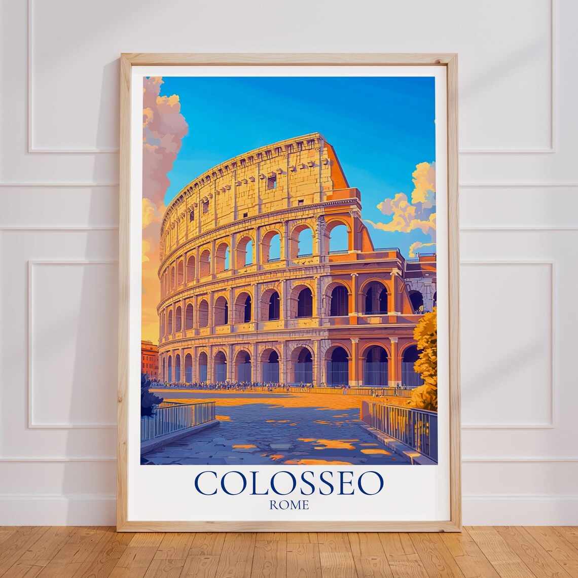 Colosseo Rome Sunset Ancient Amphitheatre Vintage Travel Poster