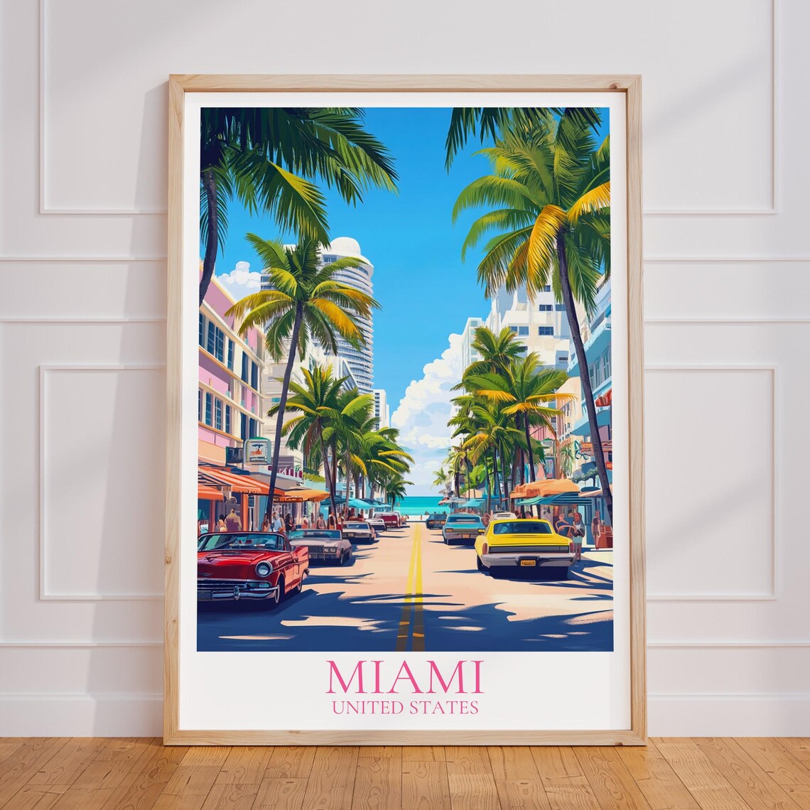 Miami Beach Lifeguard Tower Palm Trees Florida Travel Poster