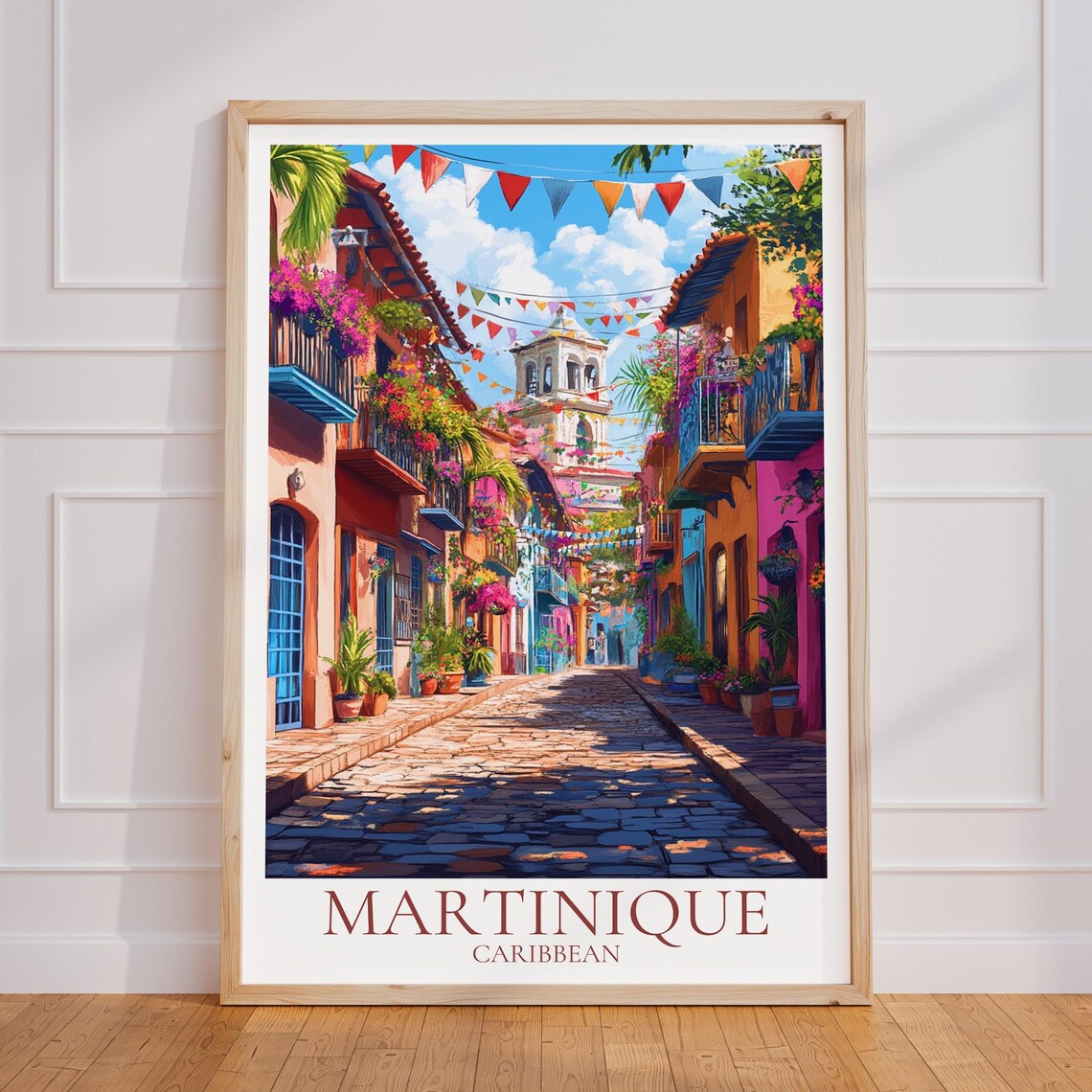 Martinique Caribbean Colorful Festival Street Scene Travel Poster