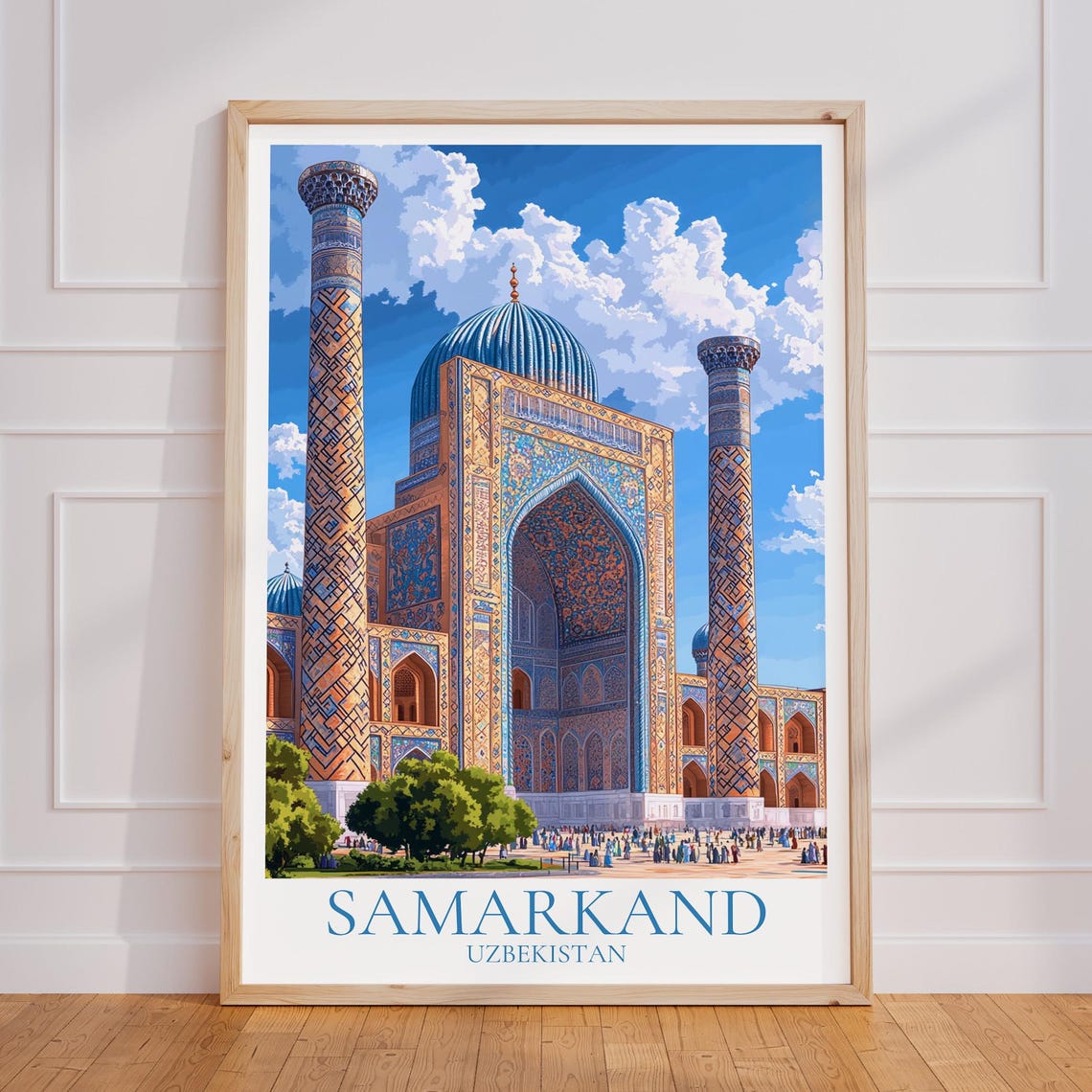 Samarkand Uzbekistan Registan Poster Blue Tile Madrasa Travel Art