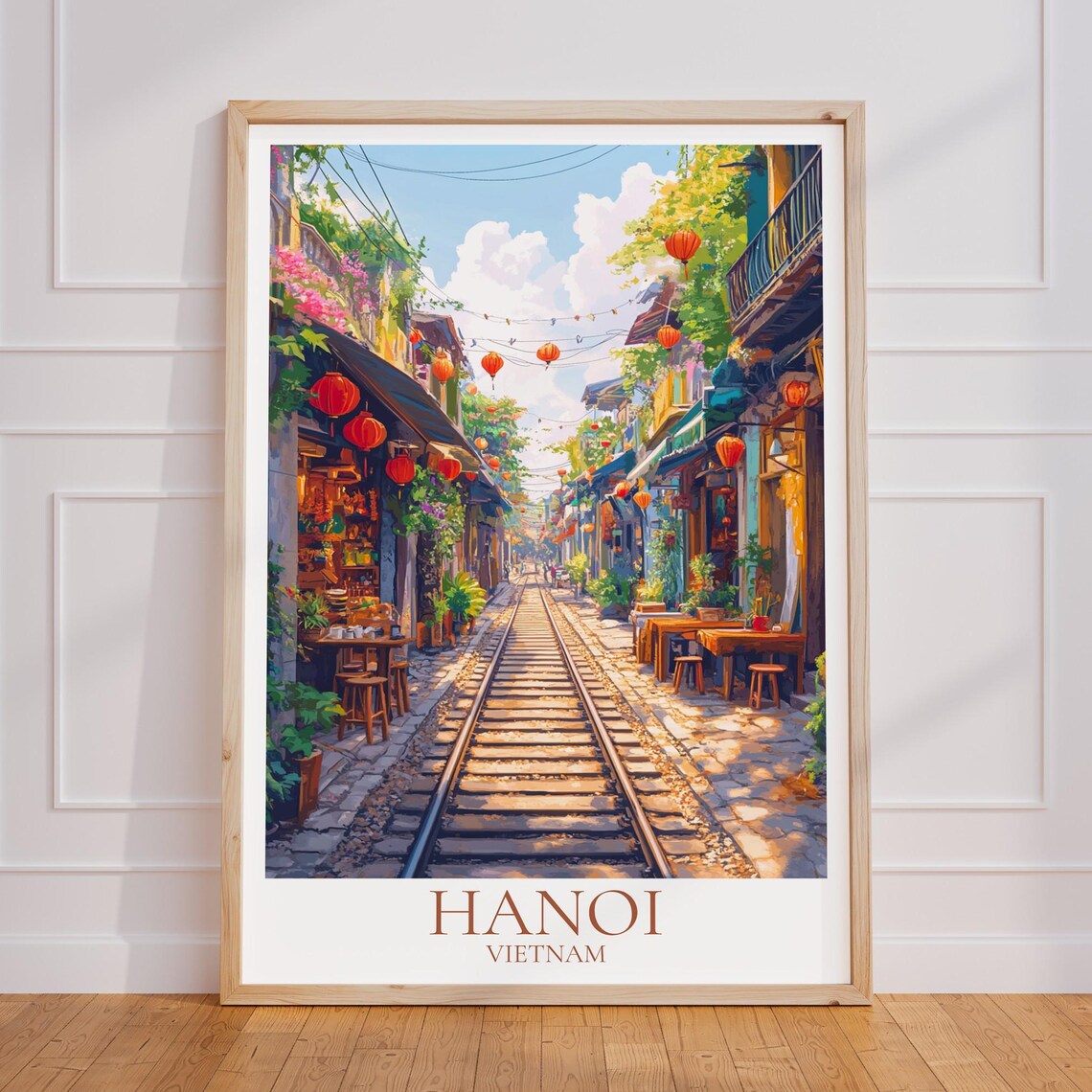 Hanoi Train Street Lanterns Sidewalk Cafes Vietnam Travel Poster