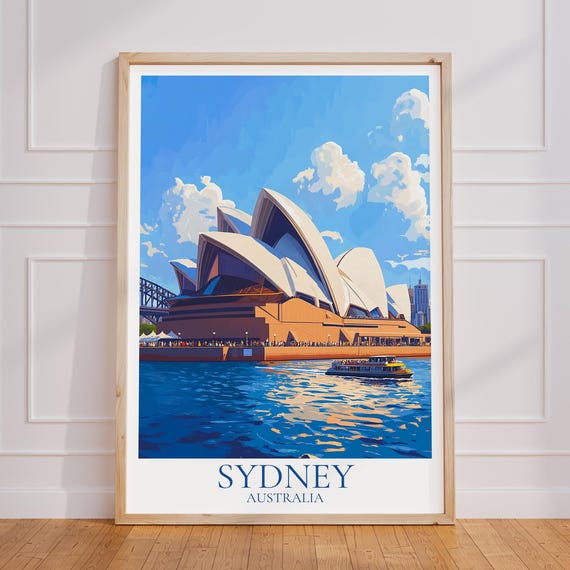 Sydney Travel Poster Australia Wall Art Opera House Vintage Gift Print