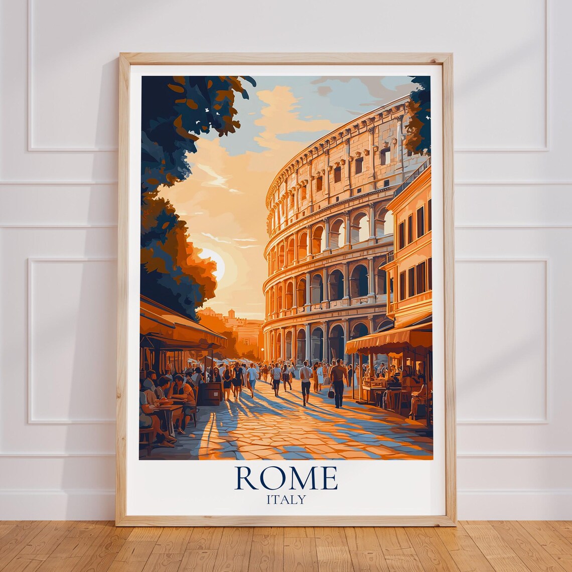 Rome Italy Colosseum Sunset Crowd Street Vintage Travel Poster
