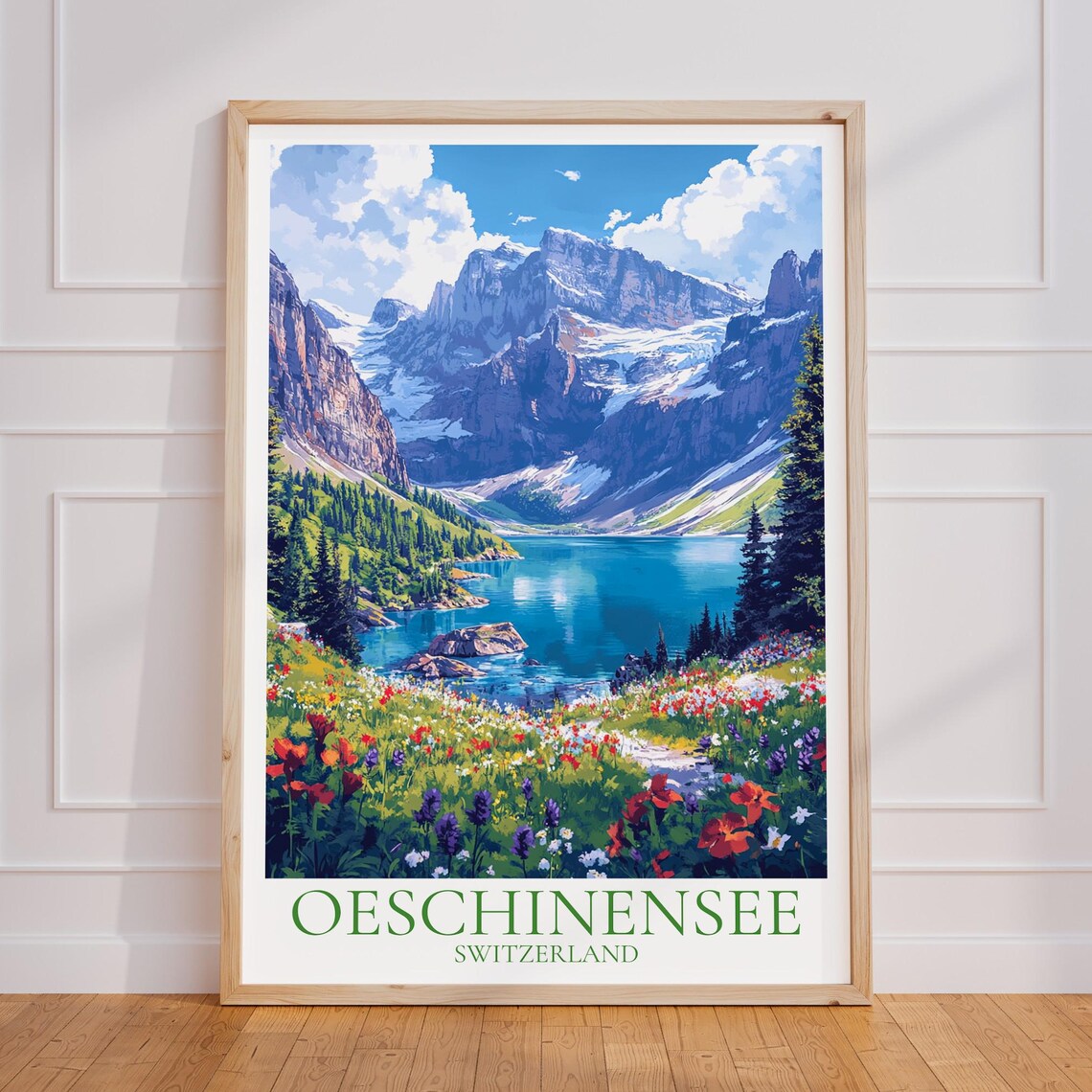 Switzerland Vintage Travel Poster, Oeschinensee Print