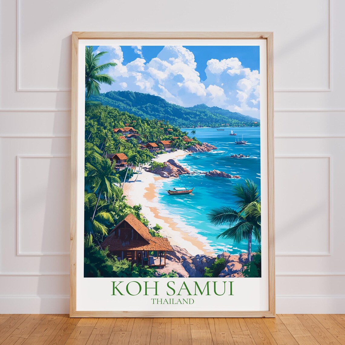 Koh Samui Big Buddha Palm Fringed Beach Thailand Island Travel Poster