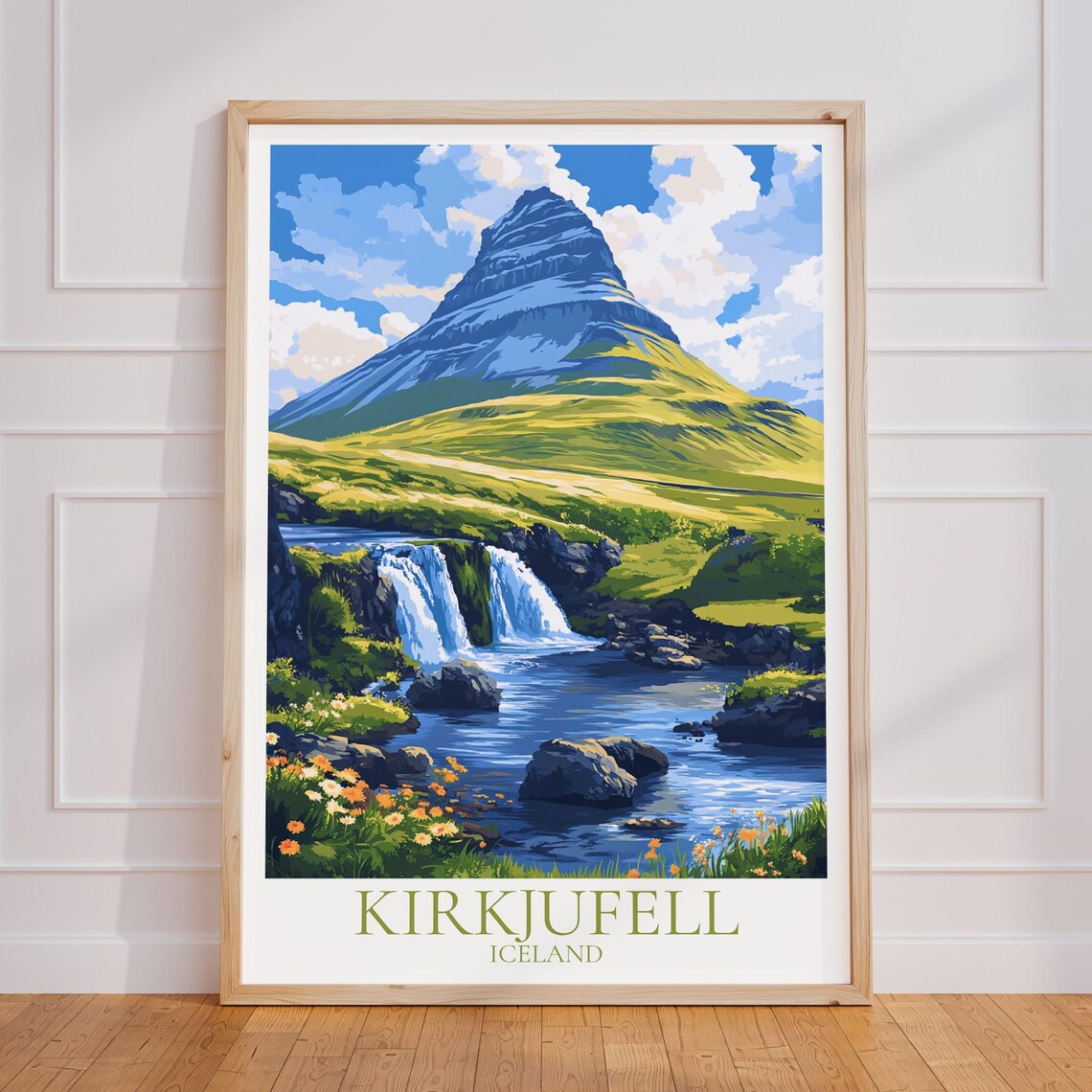 Kirkjufell Iceland Mountain Waterfall Daytime Scenic Travel Poster