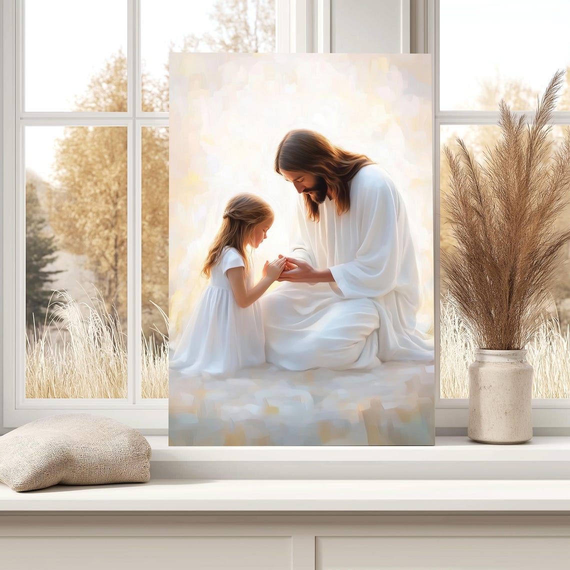 Jesus Christ Praying With Young Girl In Soft White Light Poster - Image 7