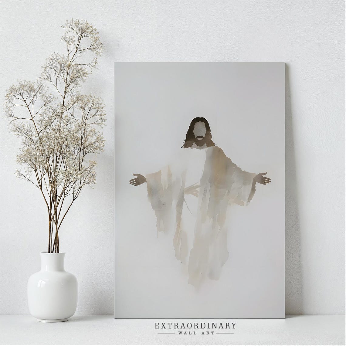Minimalist Watercolor Jesus Christ With Open Arms Christian Poster - Image 5