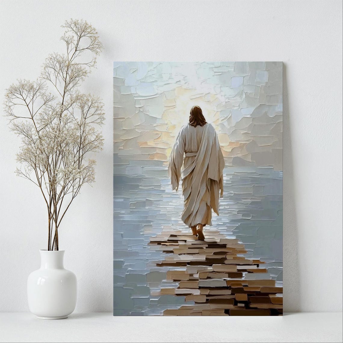 Jesus Walking On Water Into Light Painterly Stone Trail Poster - Image 6
