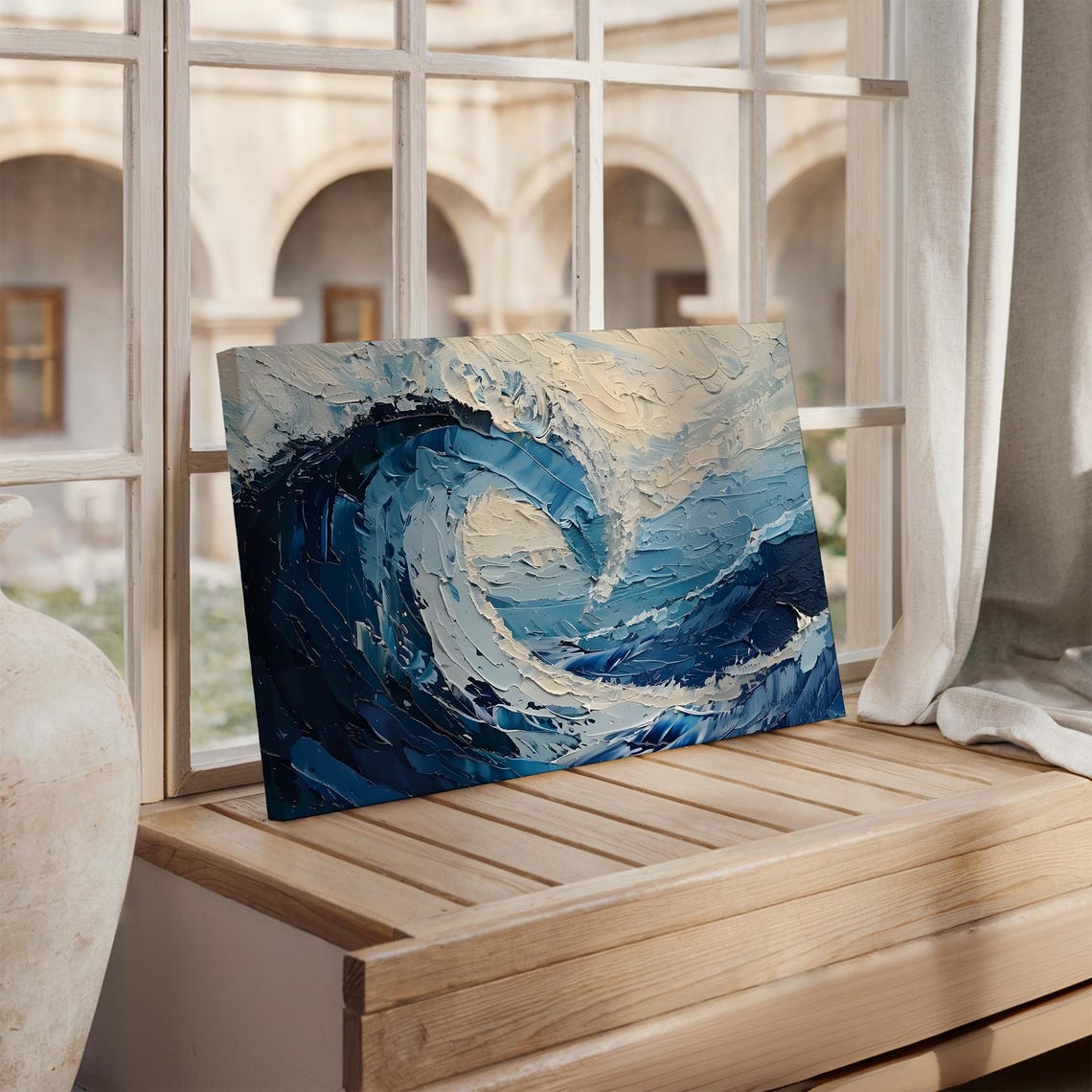 Ocean Wave Impasto Texture Blue And Cream Seascape Poster Art - Image 2