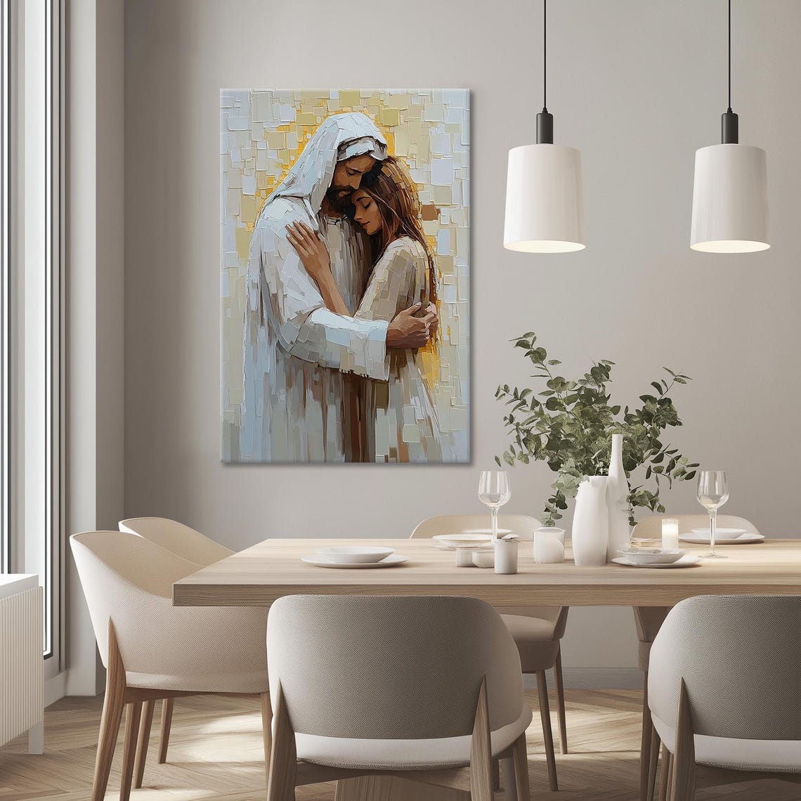 His Love Abstract Christian Wall Art Jesus Hugging Girl Painting Jesus Art Print Lds Art Bible Wall Art Jesus And Woman Artwork - Image 4