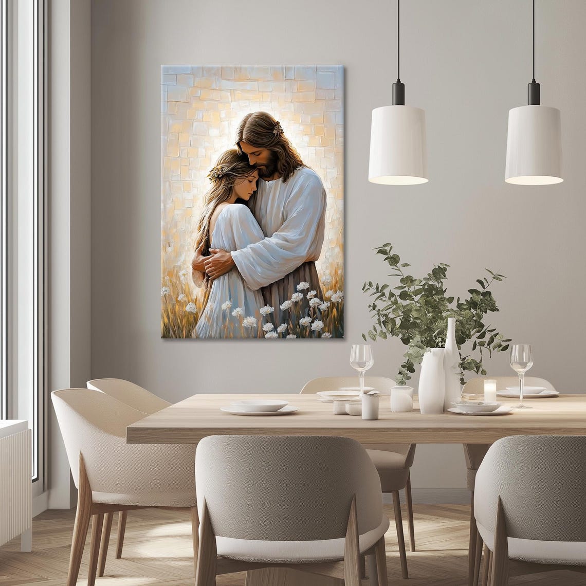 Jesus Embracing Young Woman In Golden Mosaic Wheat Field Poster - Image 4