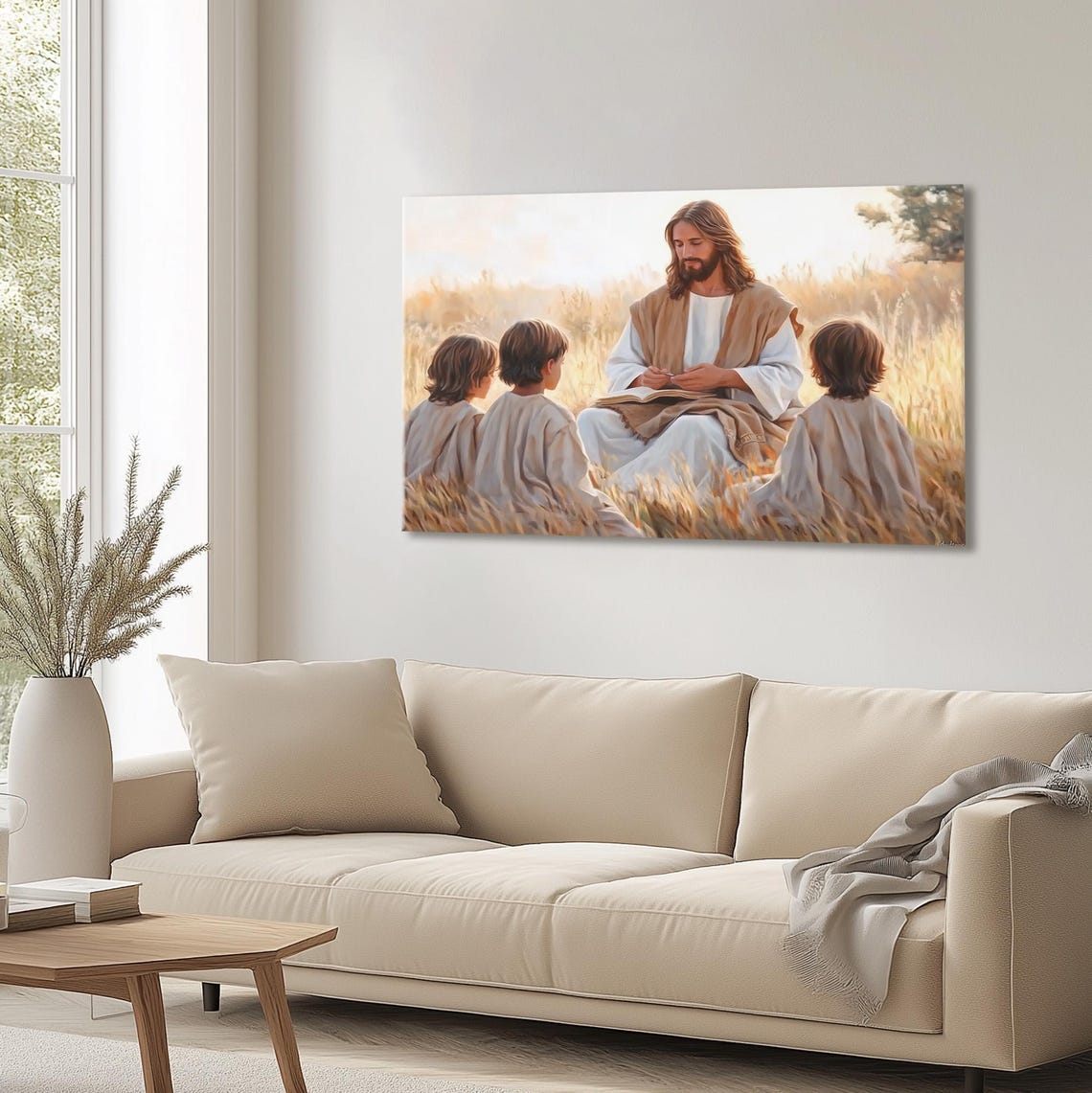 Jesus Reading Book With Children In Golden Wheat Field Poster - Image 3