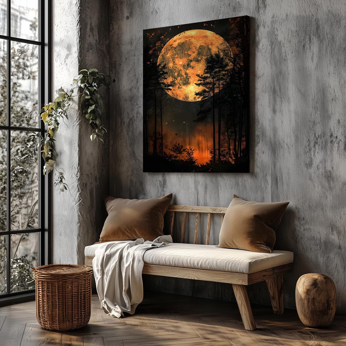 Blood Moon Rising Over Dark Forest Silhouette Dramatic Wall Art - Image 2