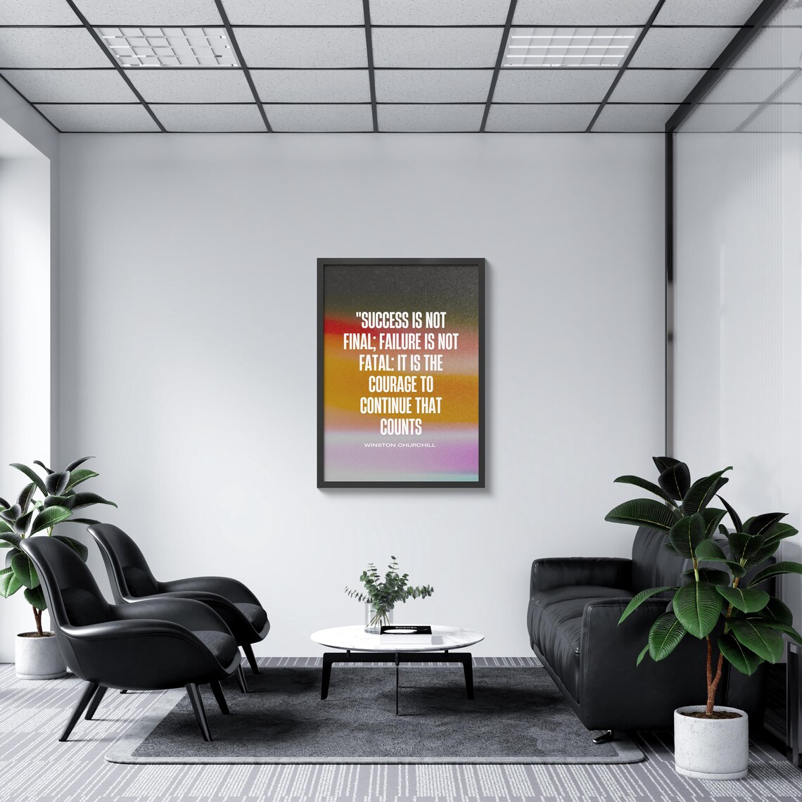 Winston Churchill Success Is Not Final Poster Sunset Gradient Motivational Decor
