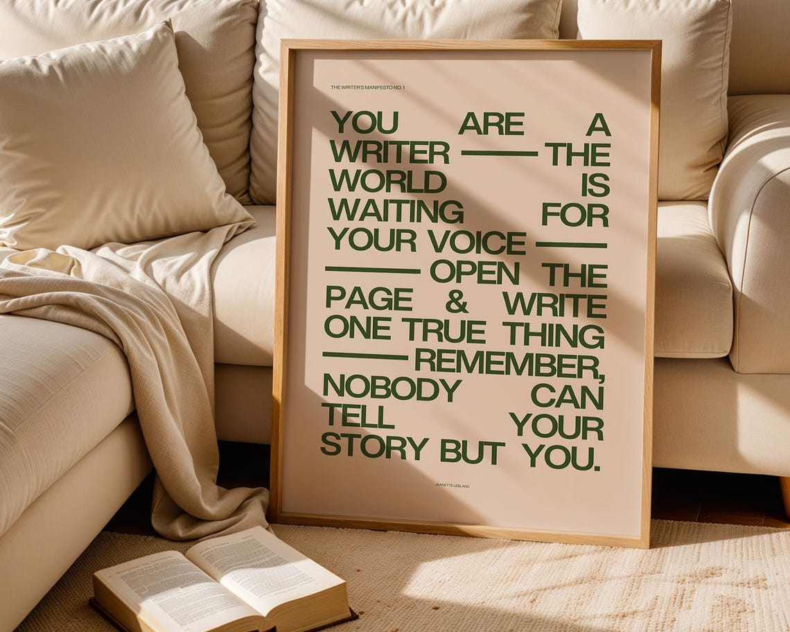 You Are a Writer Manifesto Poster Green Bold Typography Gift