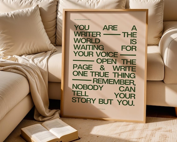 You Are a Writer Manifesto Poster Green Bold Typography Gift