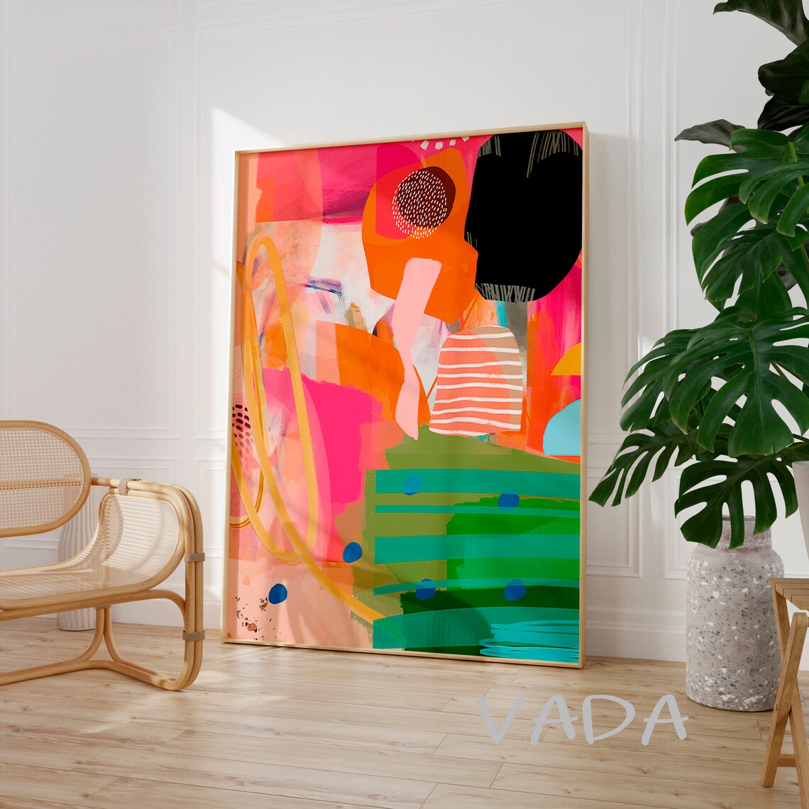 Abstract Green Orange Art Print, Modern Decor