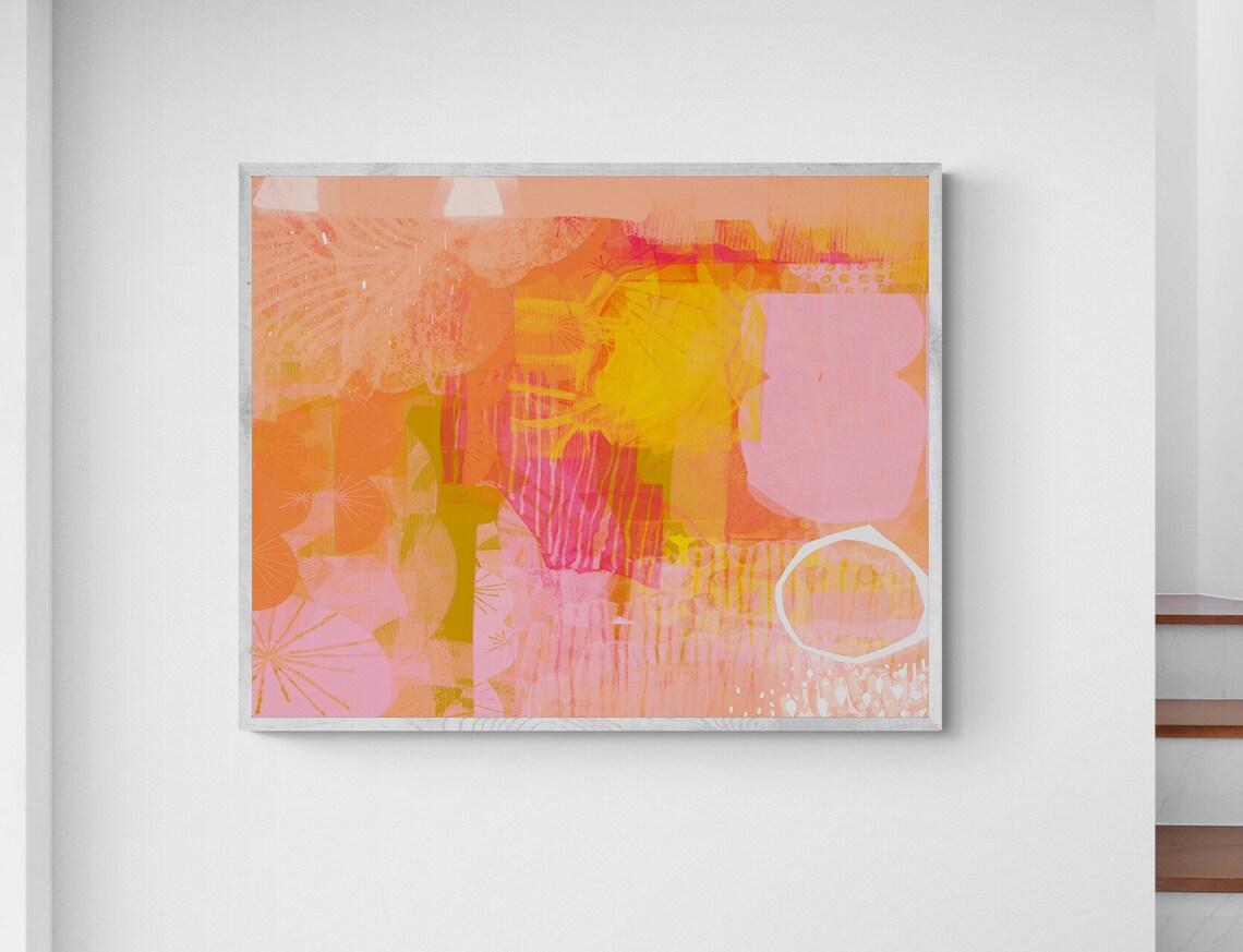 Abstract Art Print, Pink Yellow Orange Modern Decor - Image 2
