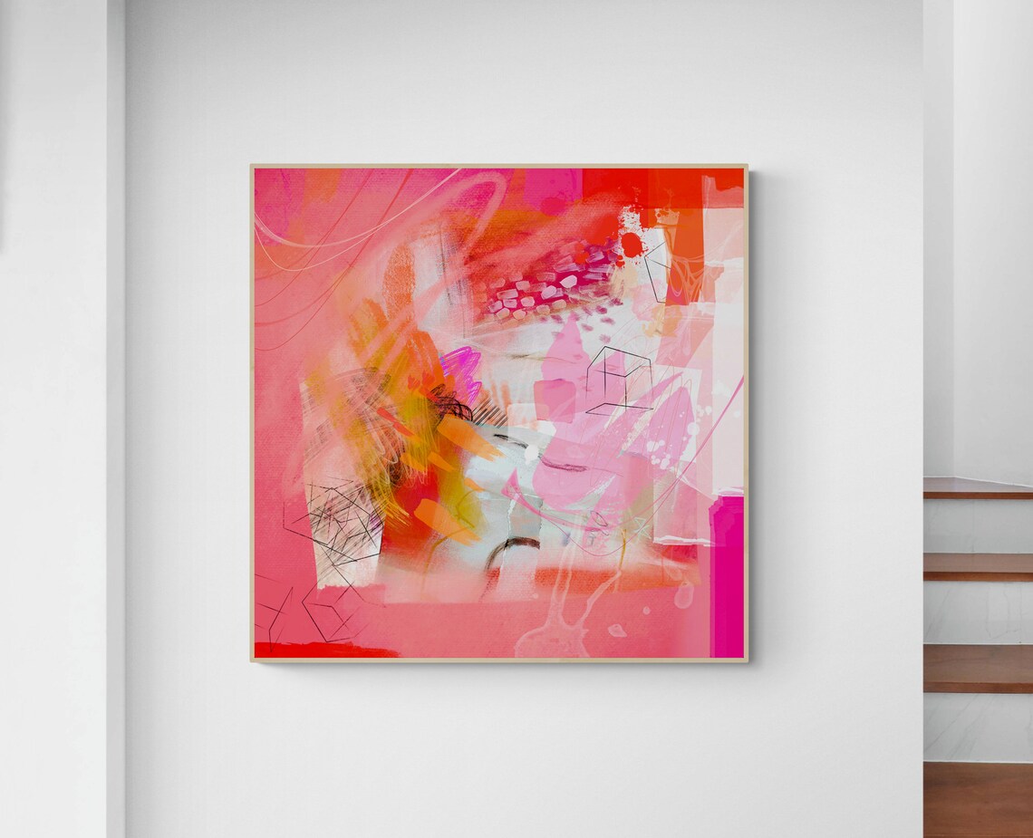 Hot Pink and Orange Abstract Painting Art Print - Image 4