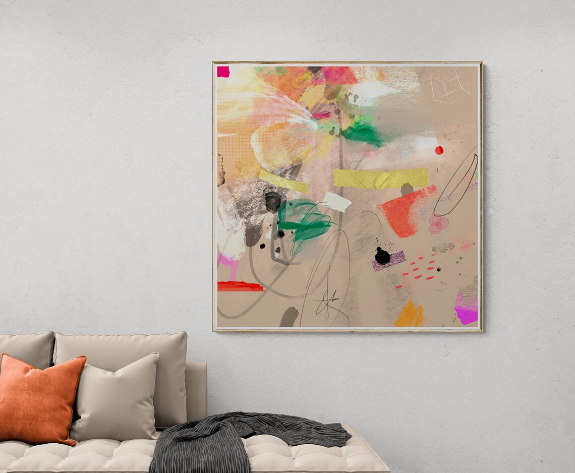 Abstract Modern Beige Multicolored Wall Art Print - Image 4